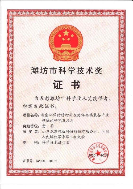 [good news] Longgang silicon Co., Ltd. won the first prize of Weifang Science and Technology Progress Award！